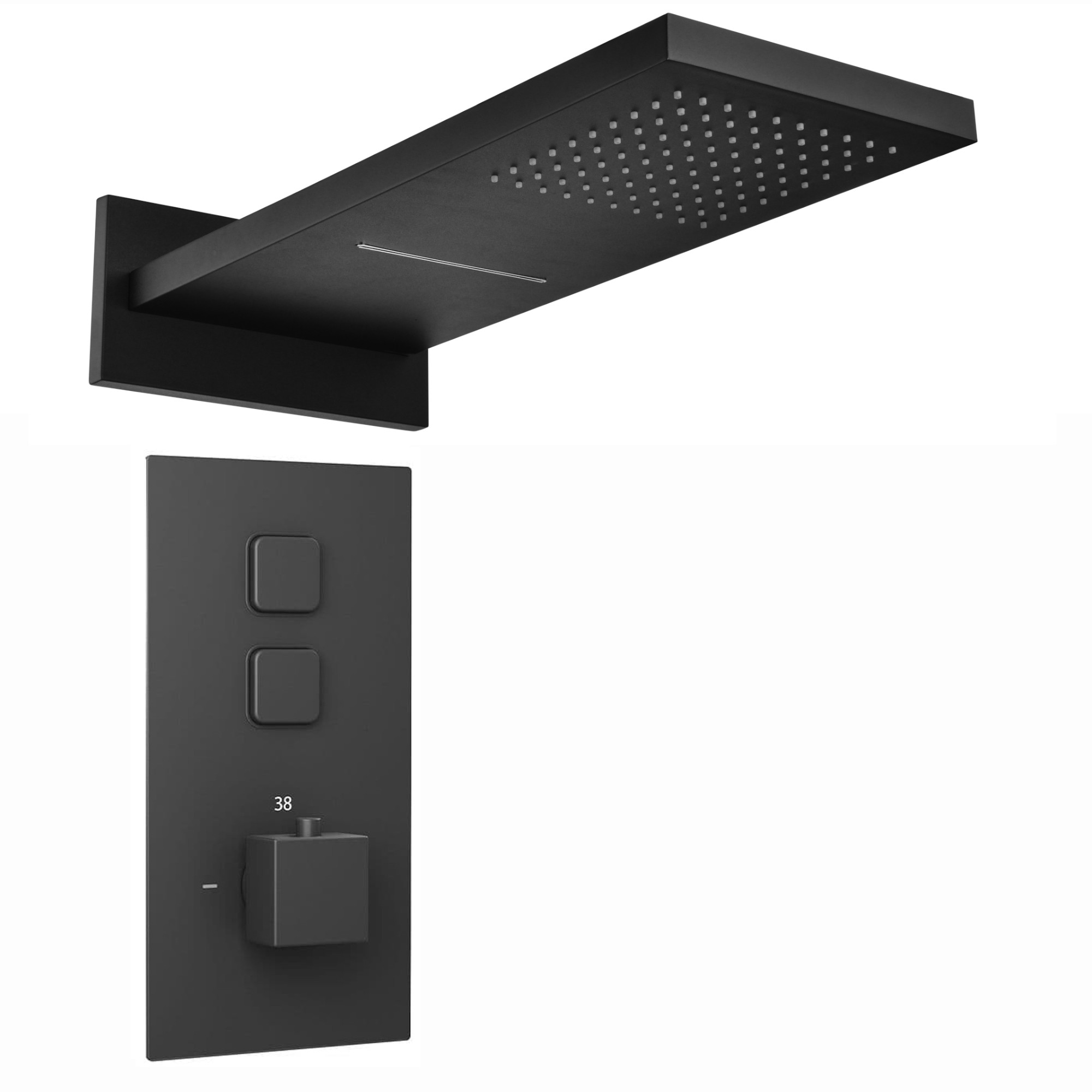 ENKI, Milan, SH0049, Square Thermostatic Concealed Shower Set, Dual Rainfall and Waterfall Overhead Shower, Black image